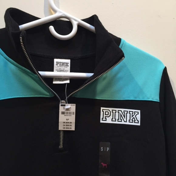 ☀️NEW Victoria’s Secret PINK Blue & Black Two Toned Quarter Zip Small - Picture 4 of 7